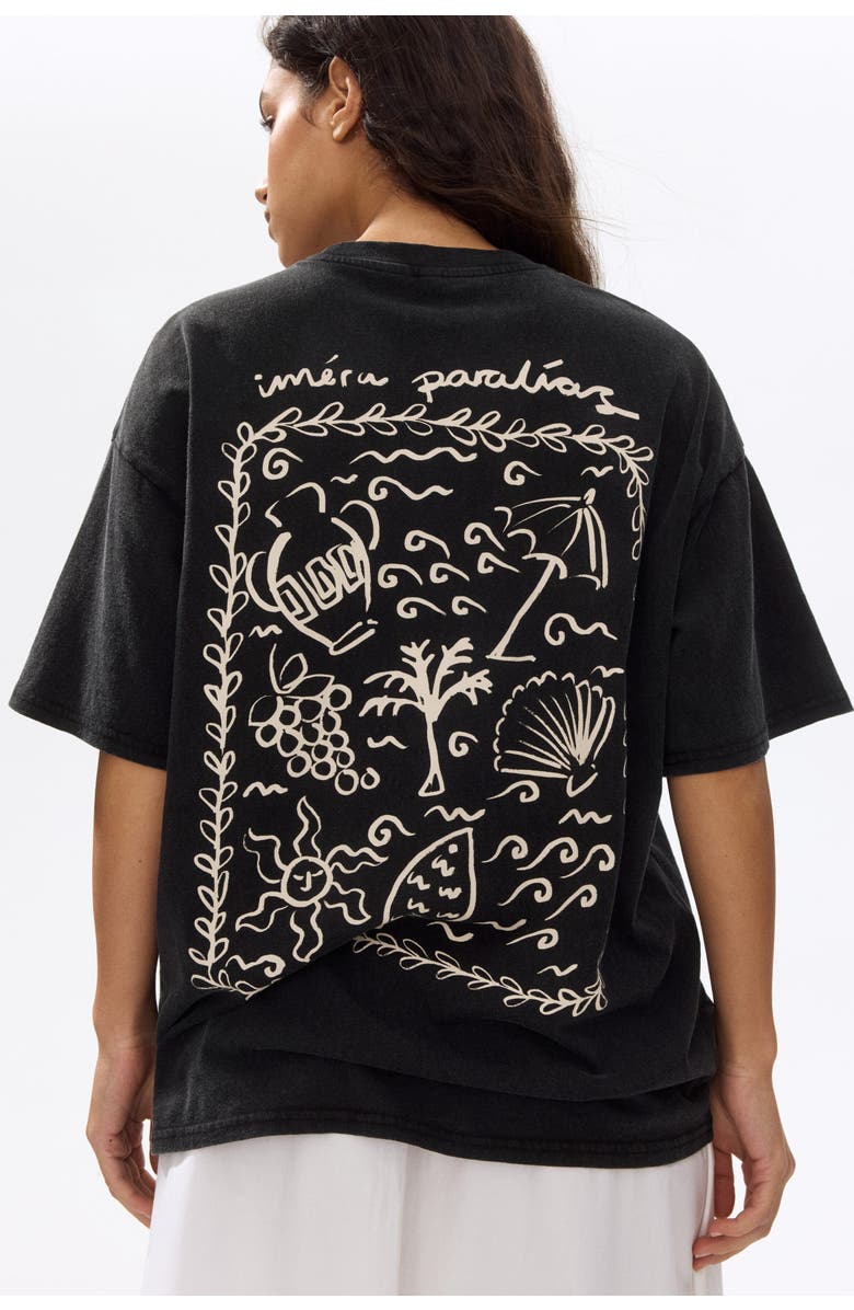 H&M Oversized t-shirt with printed motif, Main, color, Black/Iméra Paralías
