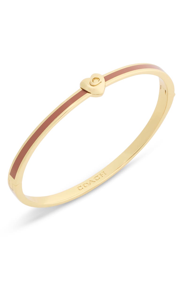 COACH Heart Enamel Hinge Bangle, Main, color, Brown/ Gold