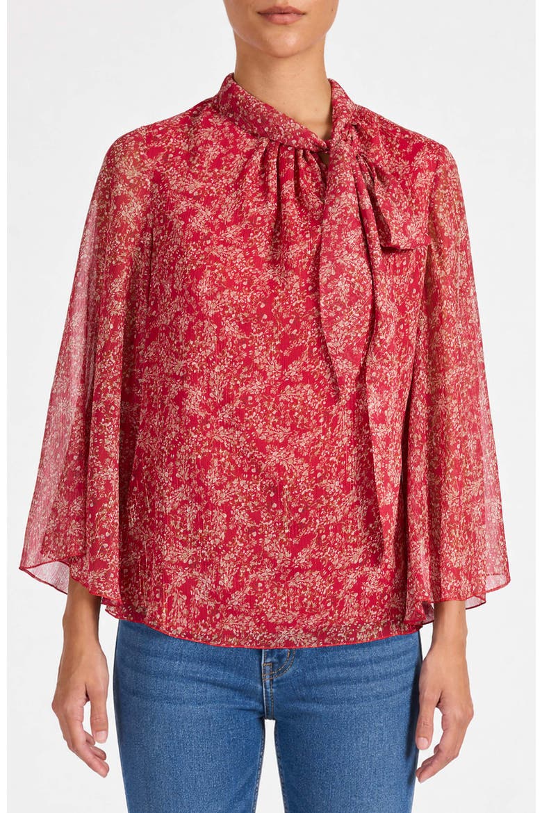 Lena Tie Neck Blouse in Printed Georgette, Main, color, Chili Pepper