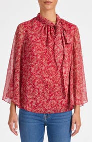 Santorelli Lena Tie Neck Blouse in Printed Georgette