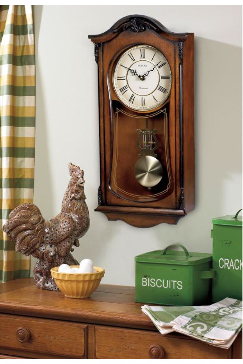 Cranbrook Wall Mount Analog Wooden Chiming, Brown, Alternate, color, Brown