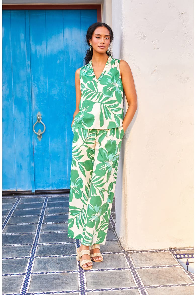 Floral Ruffle Sleeveless Cotton Top, Alternate, color, GREEN FLORAL PRINT