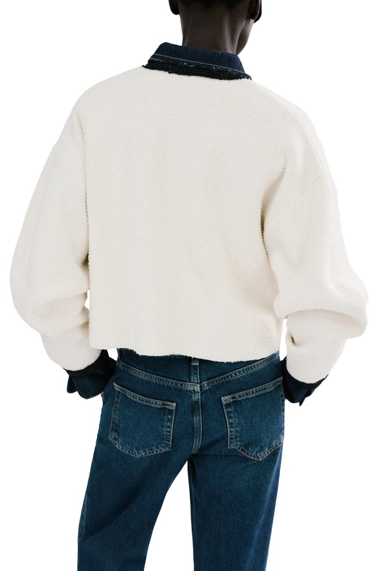 Contrast Trim Cotton Blend Crop Cardigan, Alternate, color, ECRU