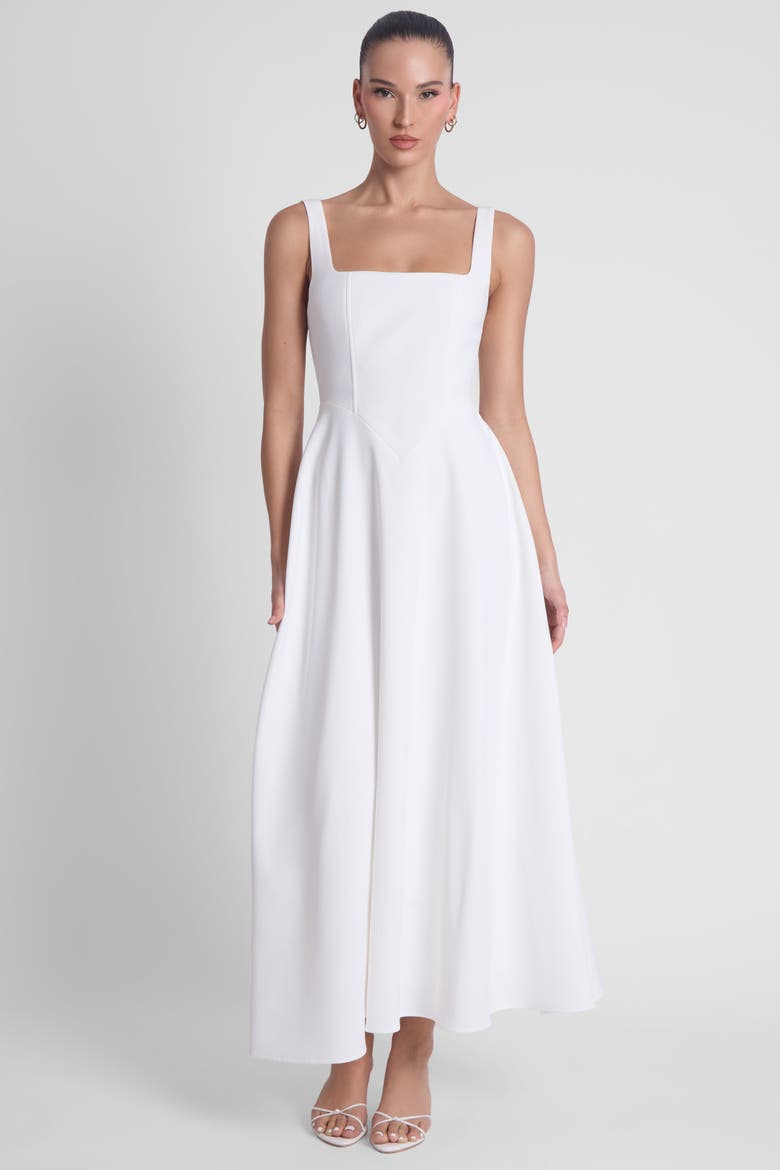 Serenity Square Neck Corset Midi Dress, Alternate, color, White