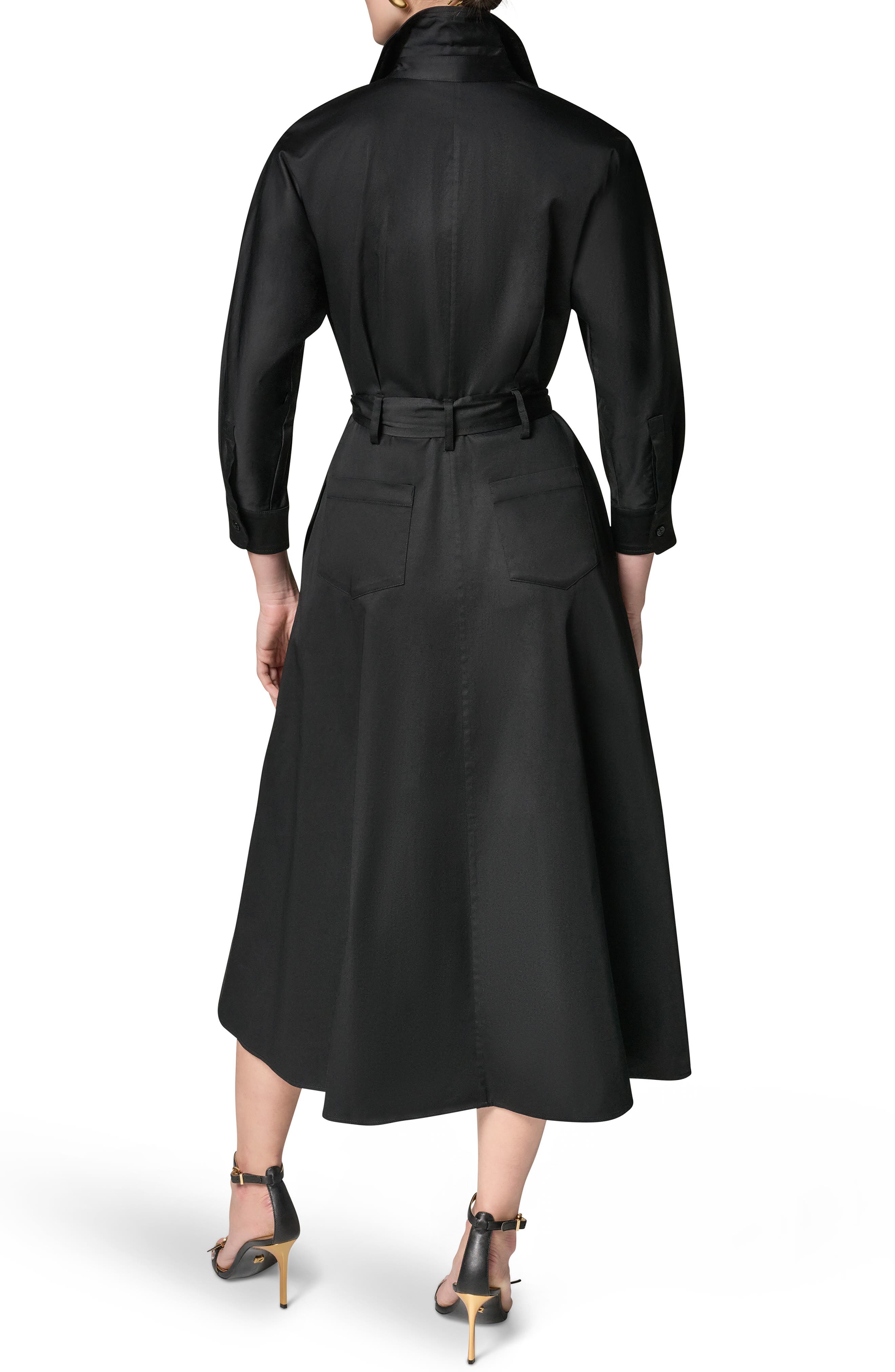 美品■DKNY■シルク＆レースセットアップ　ブラウス＆スカート■黒■size4 Donna Karan New York Drawstring Waist Stretch Cotton Midi