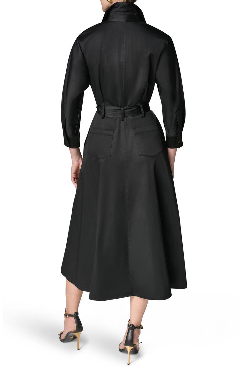 Drawstring Waist Stretch Cotton Midi Shirtdress, Alternate, color, BLACK