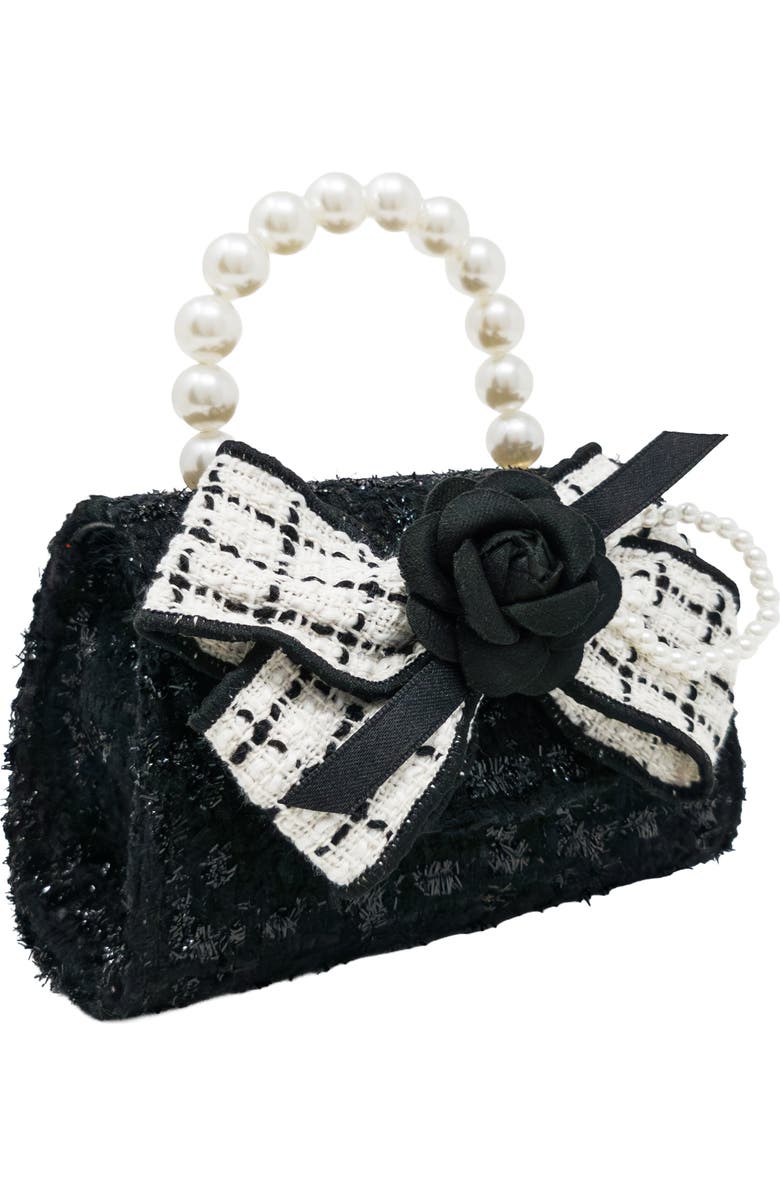 Puttisu Coco Ribbon Bow Pearl Handbag, Alternate, color, Noir Elegance