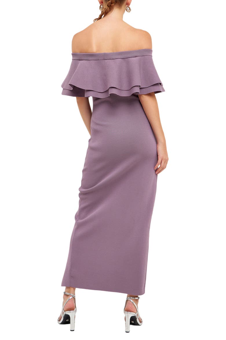 Off the Shoulder Ruffle Maxi Sweater Dress, Alternate, color, DUSTY LAVENDER