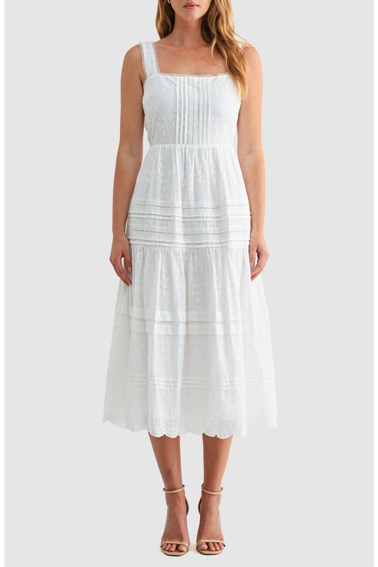 Embroidered Cotton Fit & Flare Midi Sundress, Main, color, WHITE