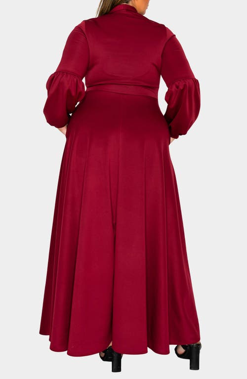 L I V D Bella Donna Long Sleeve Ribbon Tie Dress In Burgundy