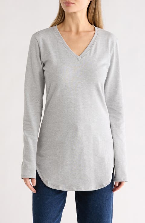 V-Neck Long Sleeve Knit T-Shirt