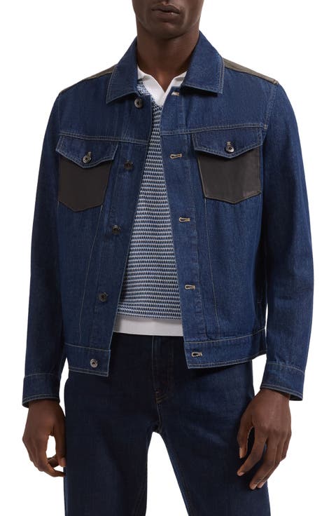 Leather Trim Denim Trucker Jacket