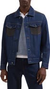Bugatchi Leather Trim Denim Trucker Jacket