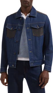 Bugatchi Leather Trim Denim Trucker Jacket
