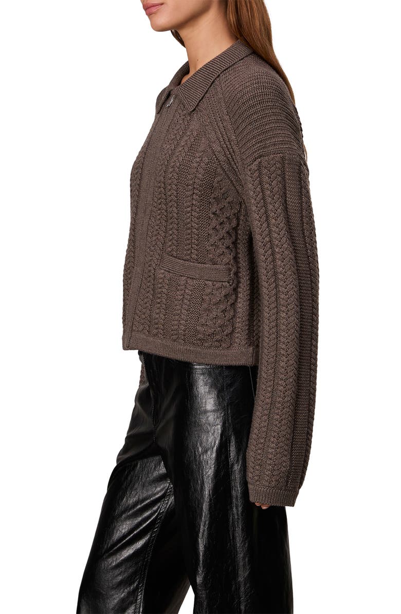 rag & bone Kerry Cable Stitch Merino Wool Zip Cardigan, Alternate, color, Brown