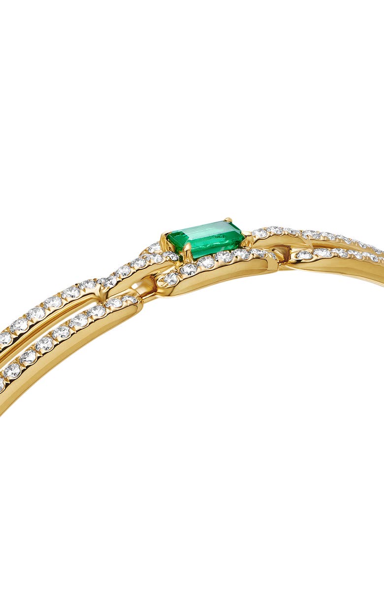 David Yurman Stax Single Link Bracelet in 18K Yellow Gold with Emerald & Pavé Diamonds, Alternate, color,