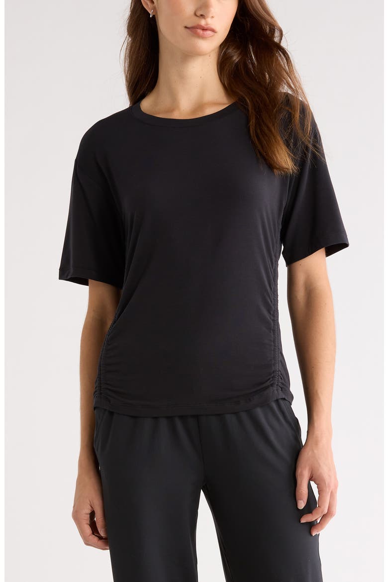 Breathe Ruched Performance T-Shirt, Main, color, BLACK