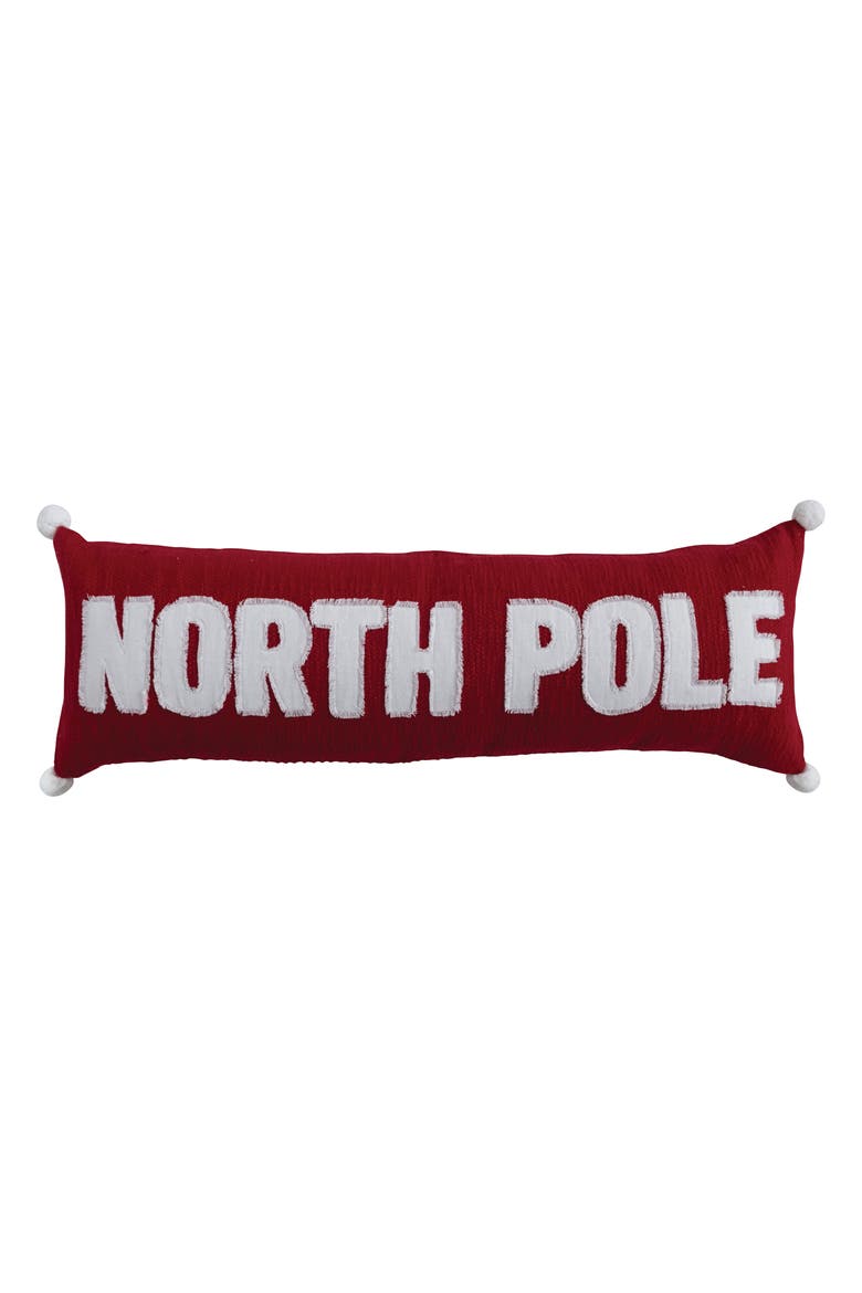 Woven Lumbar Pillow with Appliqued & Pom Poms, Red & White, Main, color, Red & White