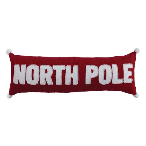 Woven Lumbar Pillow with Appliqued & Pom Poms, Red & White