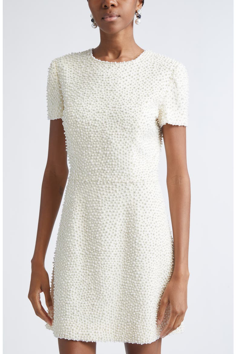 Faux Pearl Embellished A-Line Minidress, Alternate, color, IVORY
