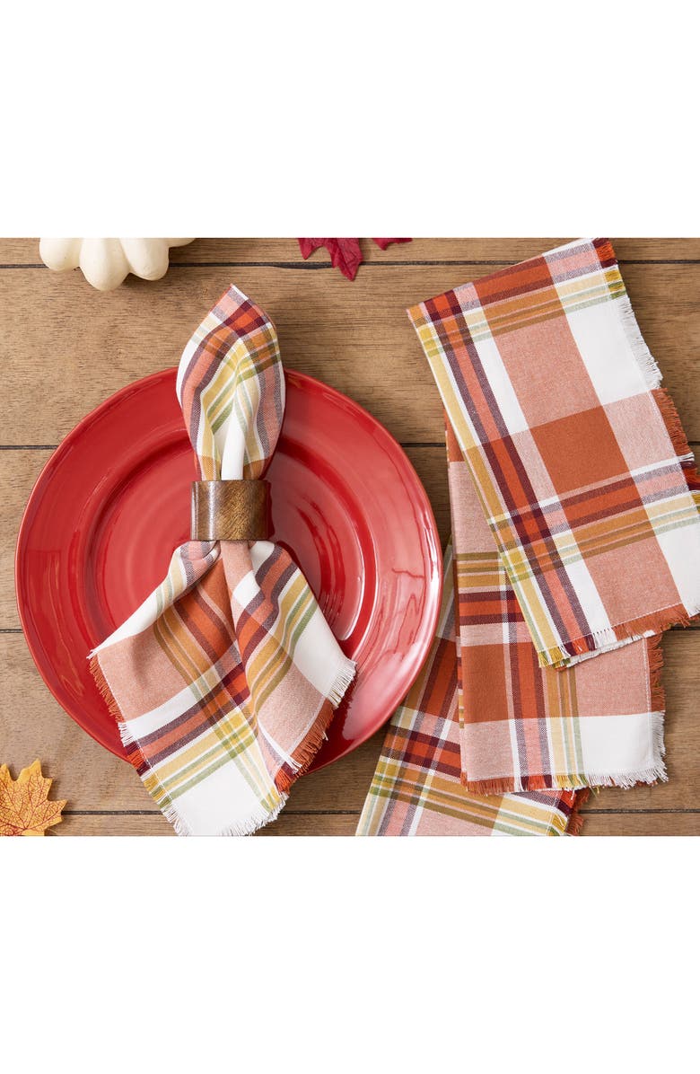 Design Imports Autumn Leaves Plaid 4-Piece Napkin Set, Alternate, color, Autumn Leaves