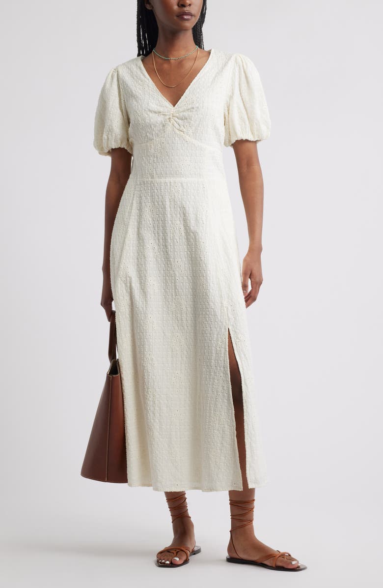 Treasure & Bond Textured Puff Sleeve Midi Dress, Alternate, color, Ivory Egret