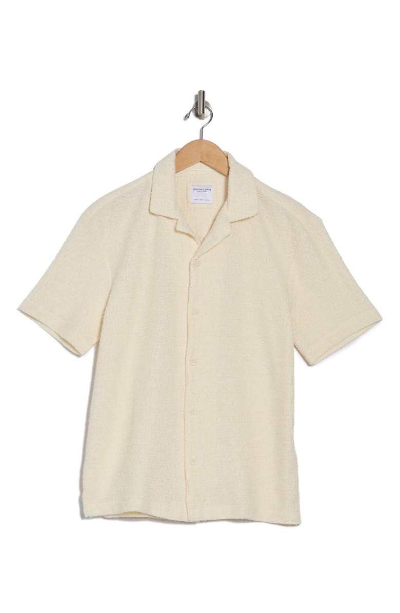 DENIM AND FLOWER Textured Relaxed Fit Camp Shirt, Alternate, color, Off White