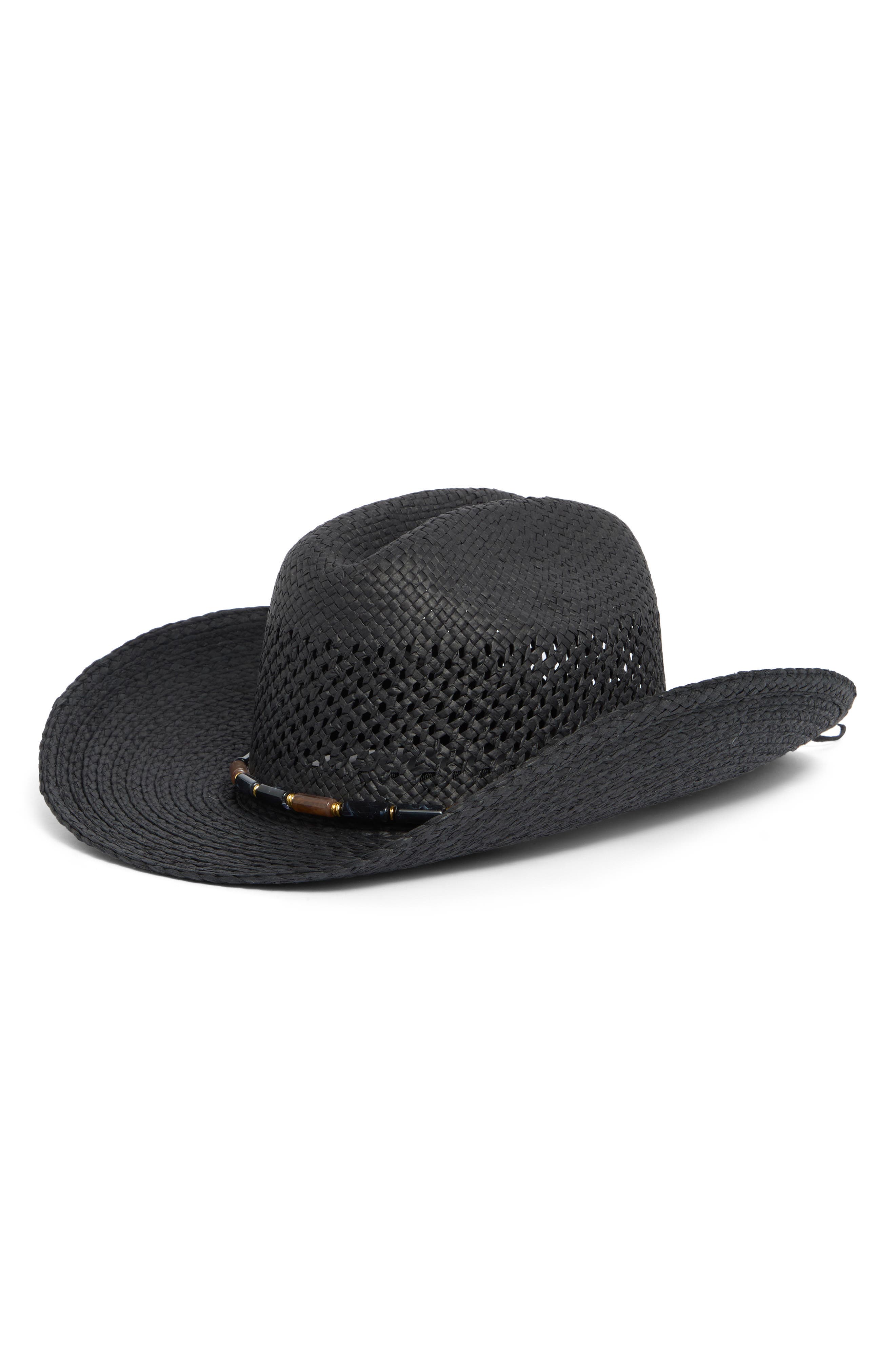 Vince Camuto Stone Trim Straw Cowboy Hat