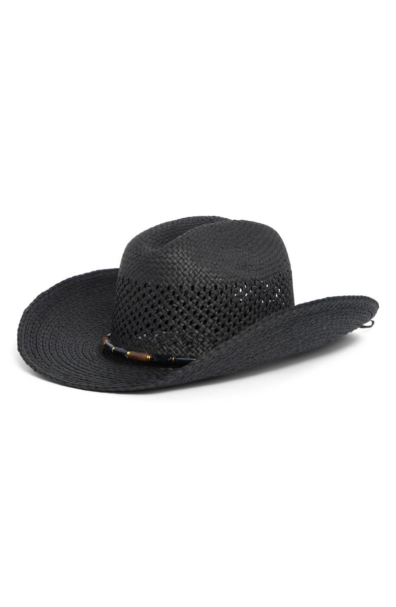 Vince Camuto Stone Trim Straw Cowboy Hat, Main, color, Black