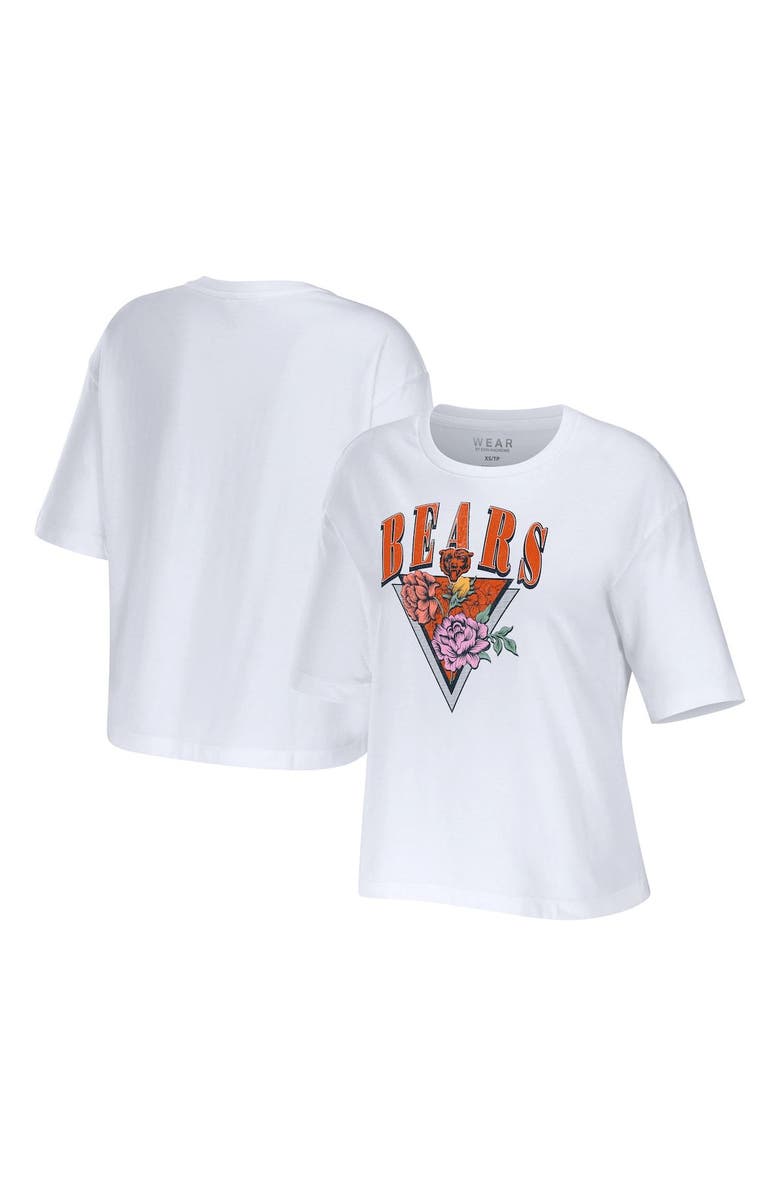 WEAR by Erin Andrews Women's WEAR by Erin Andrews White Chicago Bears Boxy Floral Cropped T-Shirt, Main, color, 