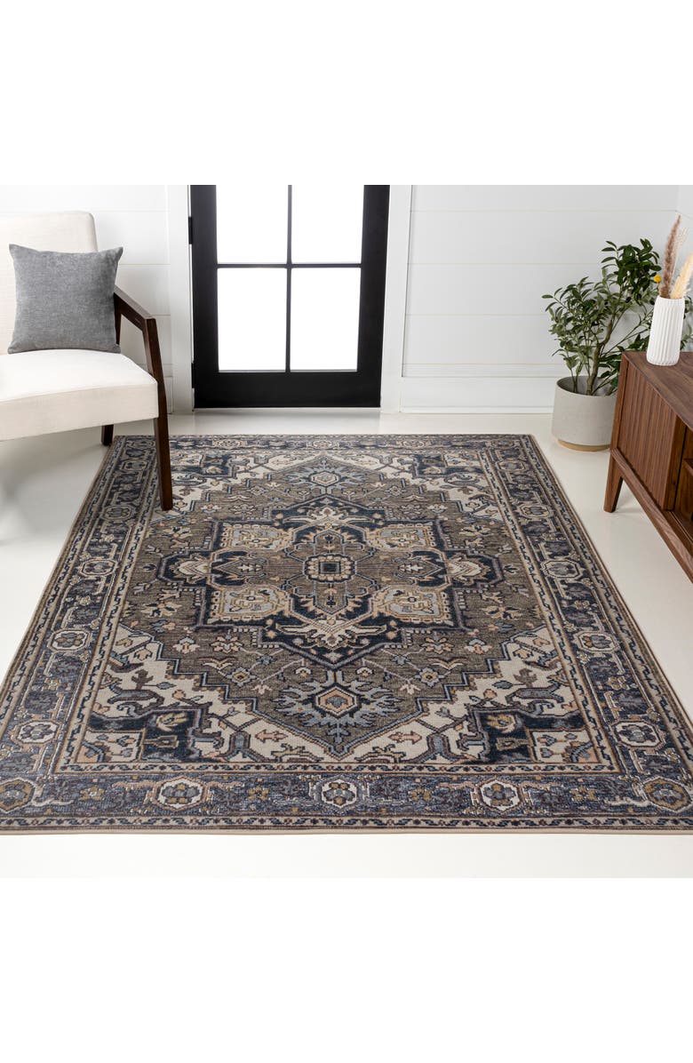 JONATHAN Y Cirali Ornate Large Medallion Machine-Washable Area Rug, Alternate, color, Green/Navy/Cream