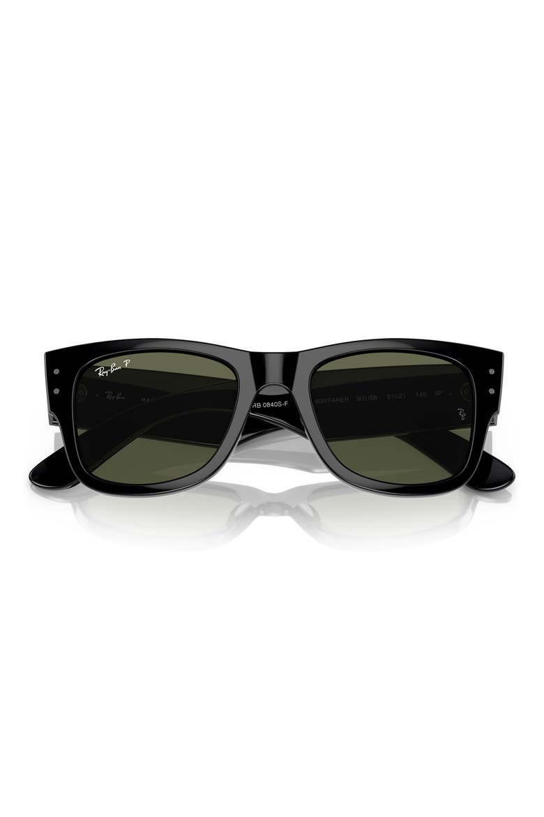 Mega Wayfarer 52mm Polarized Square Sunglasses, Alternate, color, BLACK
