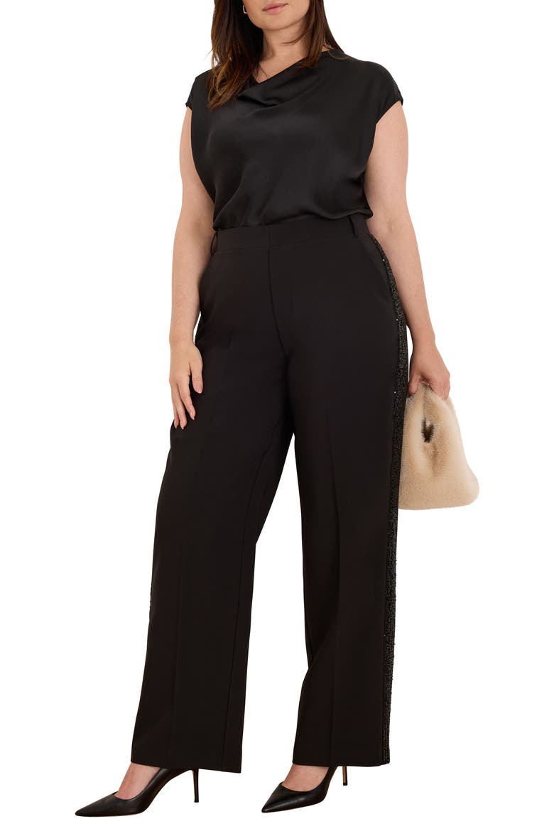 Lenox Sequin Side Stripe Wide Leg Pants, Alternate, color, BLACK ONYX