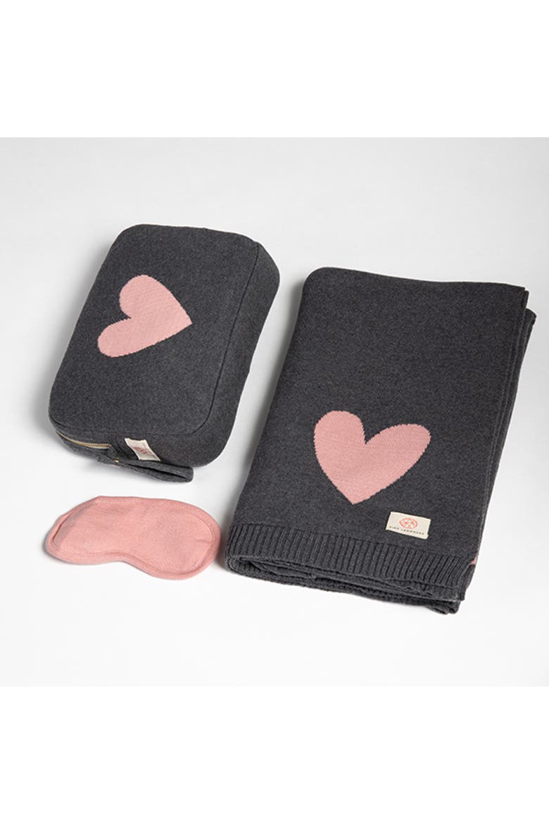 Hearts Reversible Organic Cotton Travel Blanket and Eye Mask Set, Main, color, Pink