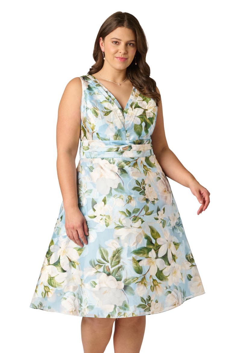 Adrianna Papell Magnolia Floral Jacquard Midi Fit & Flare Dress