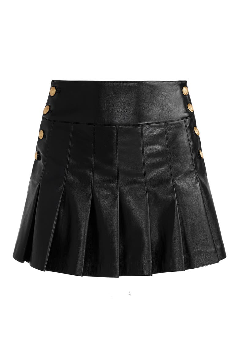 Lanna Pleated Button Faux Leather Miniskirt, Alternate, color, BLACK