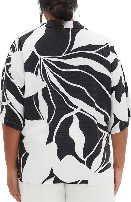 City Chic Abstract Floral Tie Front Shirt In Palm Paradise