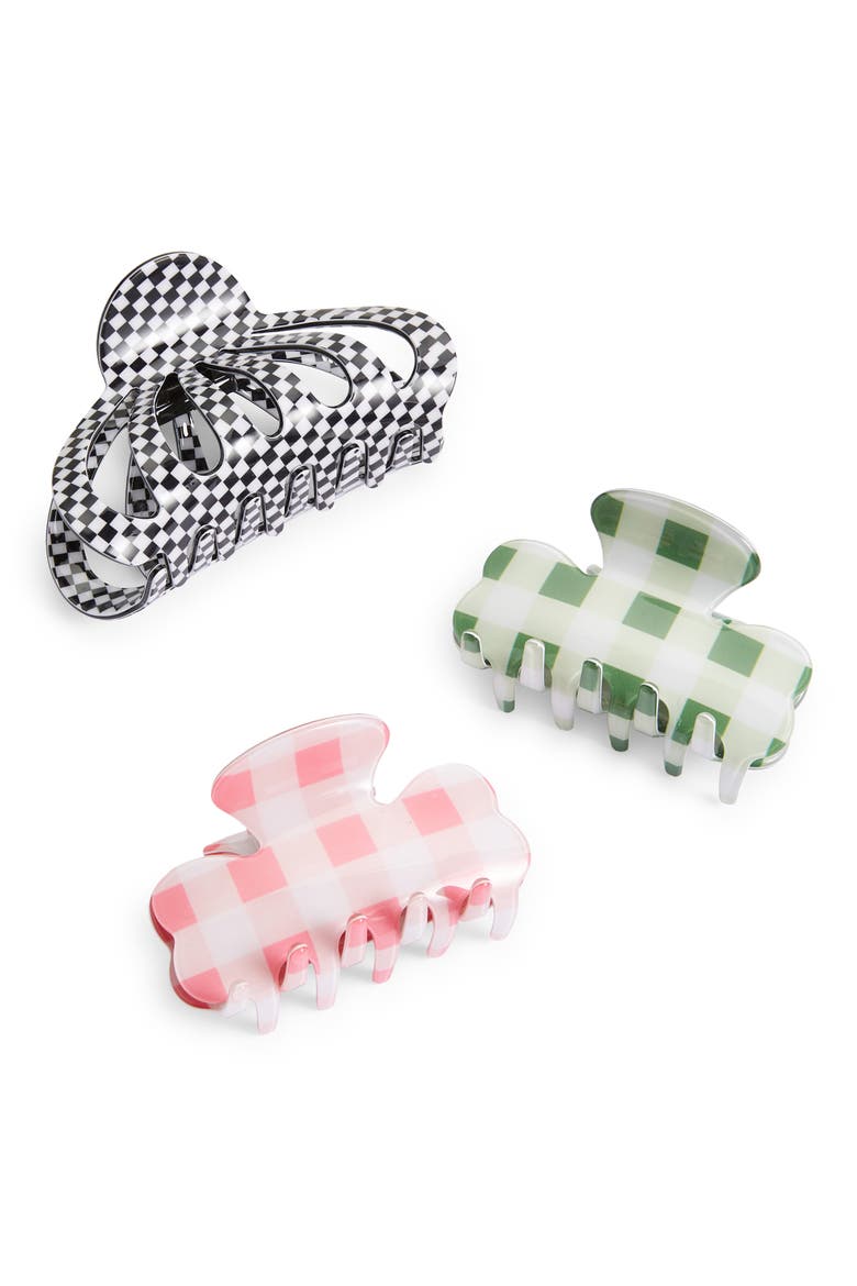 Assorted 3-Pack Gingham Jaw Clips, Main, color, GREEN PINK BLACK