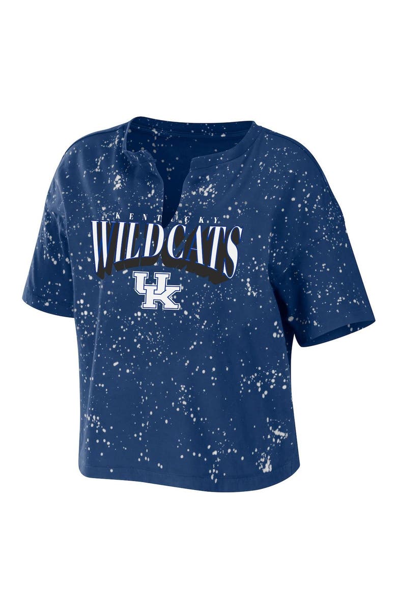 WEAR by Erin Andrews Women's WEAR by Erin Andrews Royal Kentucky Wildcats Bleach Wash Splatter Cropped Notch Neck T-Shirt, Alternate, color, Royal