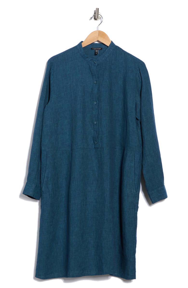 Long Sleeve Organic Linen Shift Shirtdress