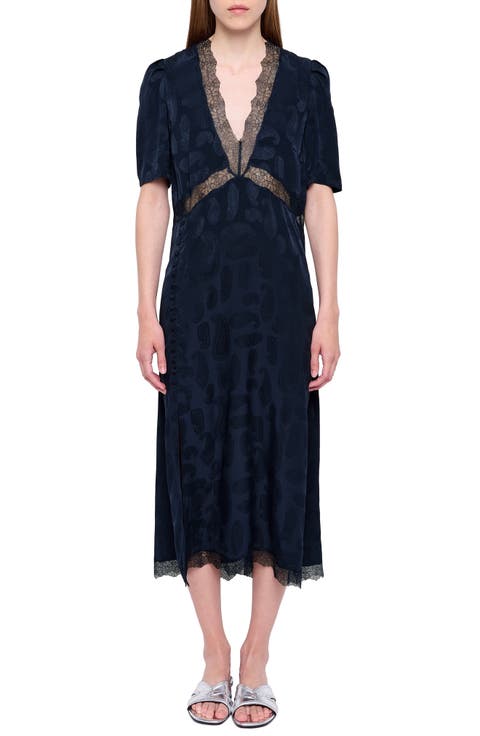 Redox Paisley Jacquard Silk Midi Dress