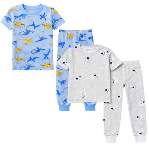 Kids and Toddlers Boys 2 Pack Short Sleeve Pajama Sets Snug Fitted Ultra Soft