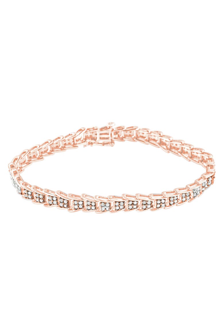 Silver 2.0 Cttw Diamond Fan-Shaped Fancy Chevron Link Tennis Bracelet, Alternate, color, Rose