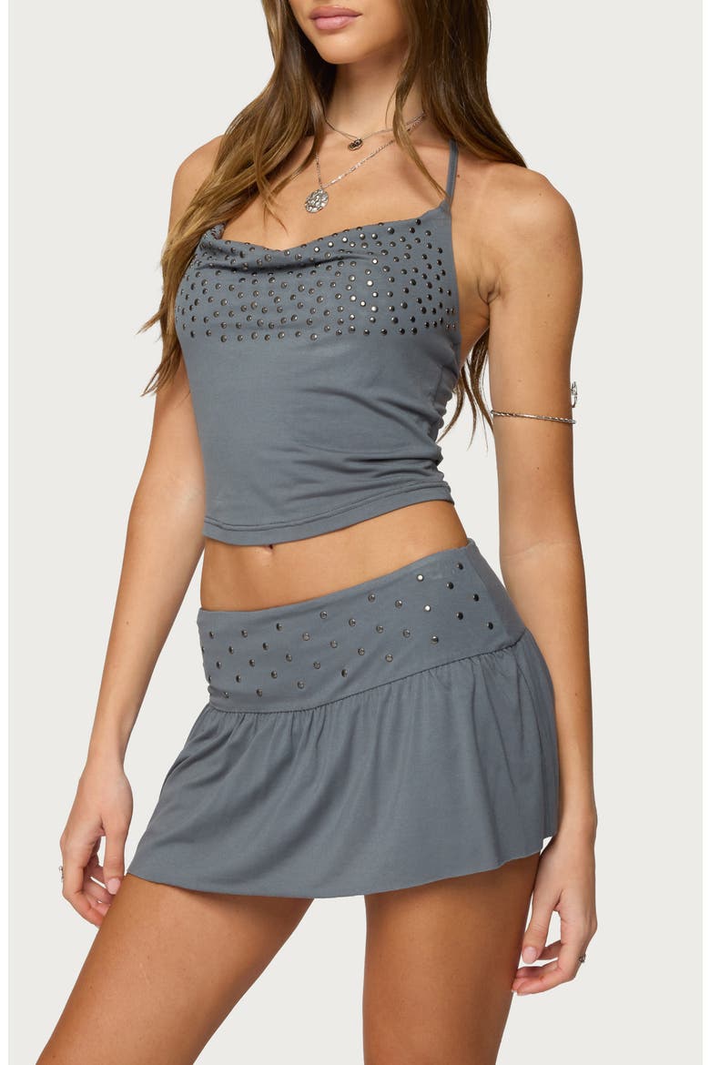 Klara Studded Cowl Neck Crop Halter Top, Alternate, color, GRAY