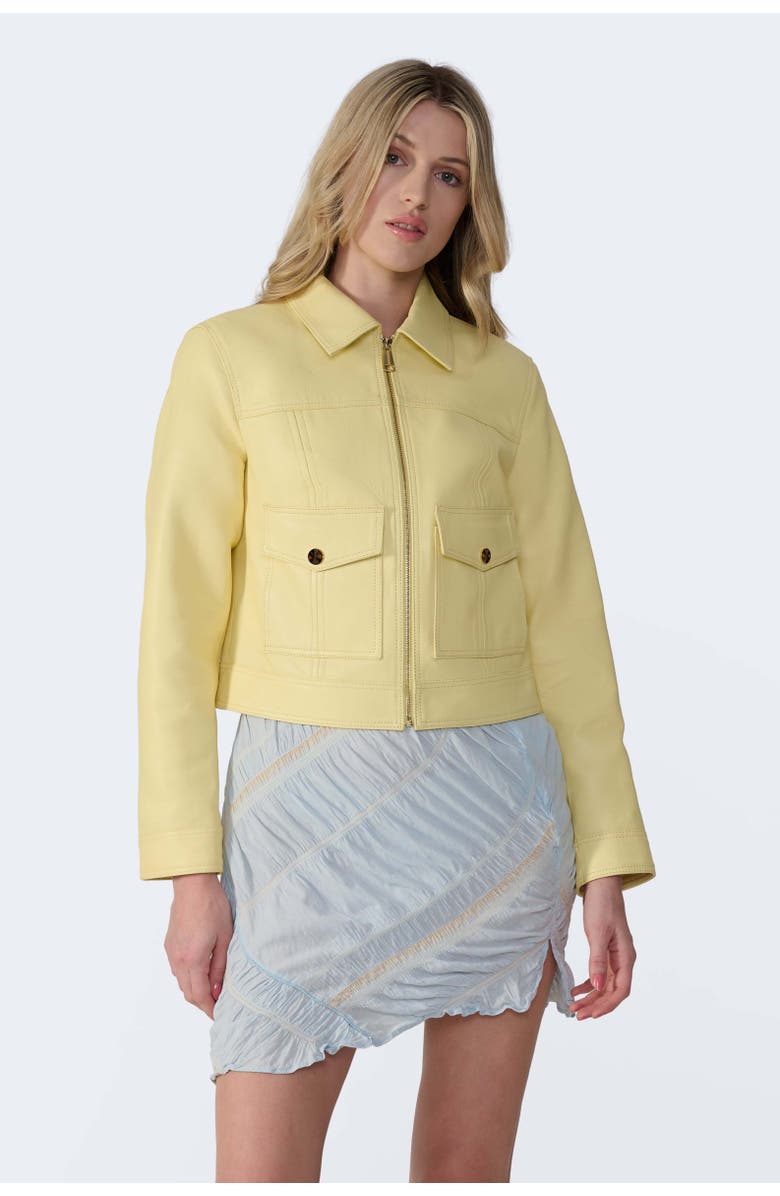 Furniq UK Flora Leather Jacket, Alternate, color, Butter Yellow
