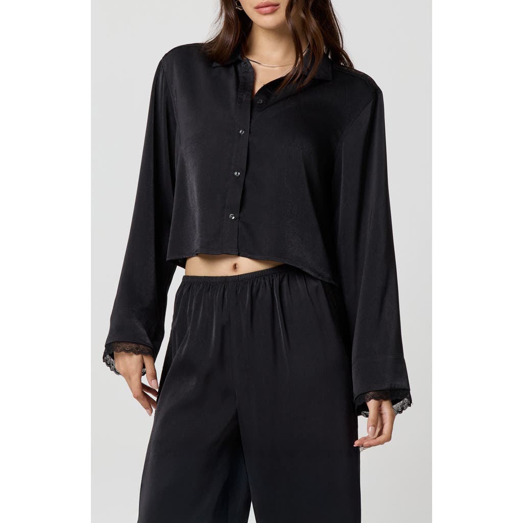 Florence By Mills Satin Sleep Crop Pajama Top In Black