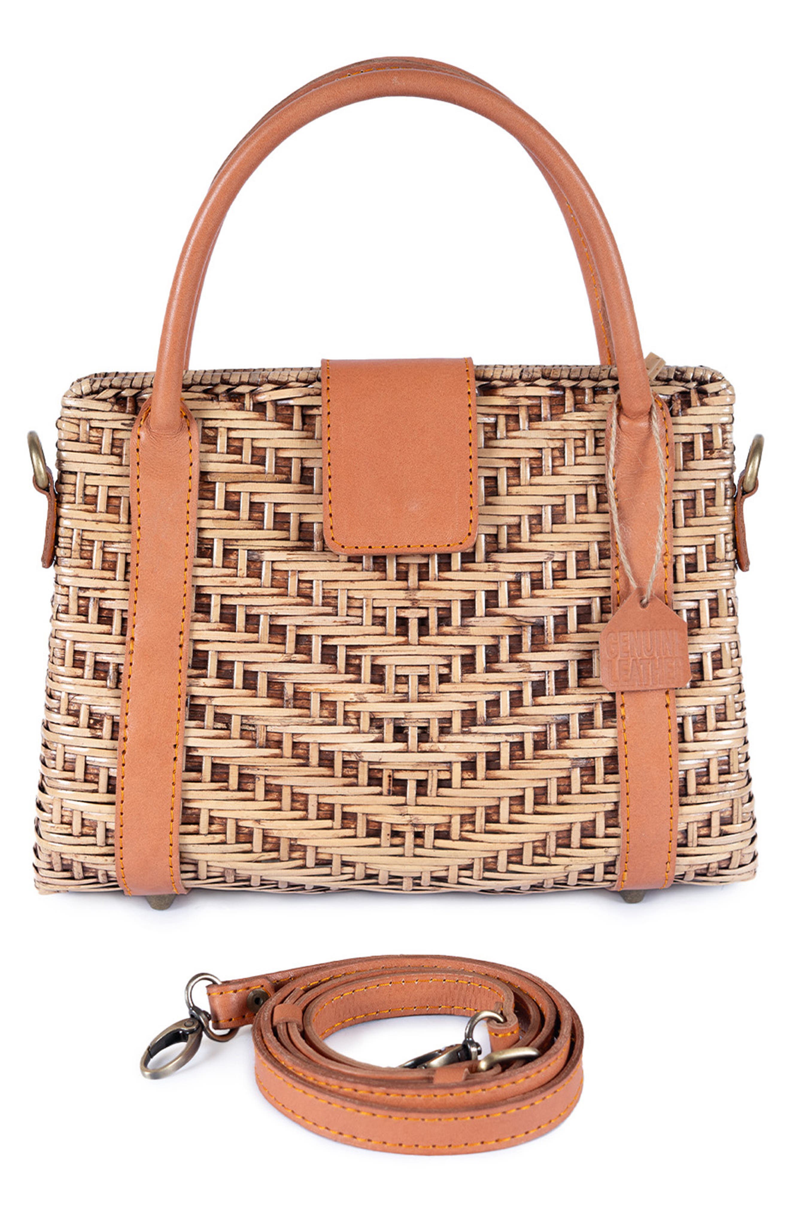 Jelavu Morgana Rattan & Leather Shoulder Bag, Alternate, color, Tan