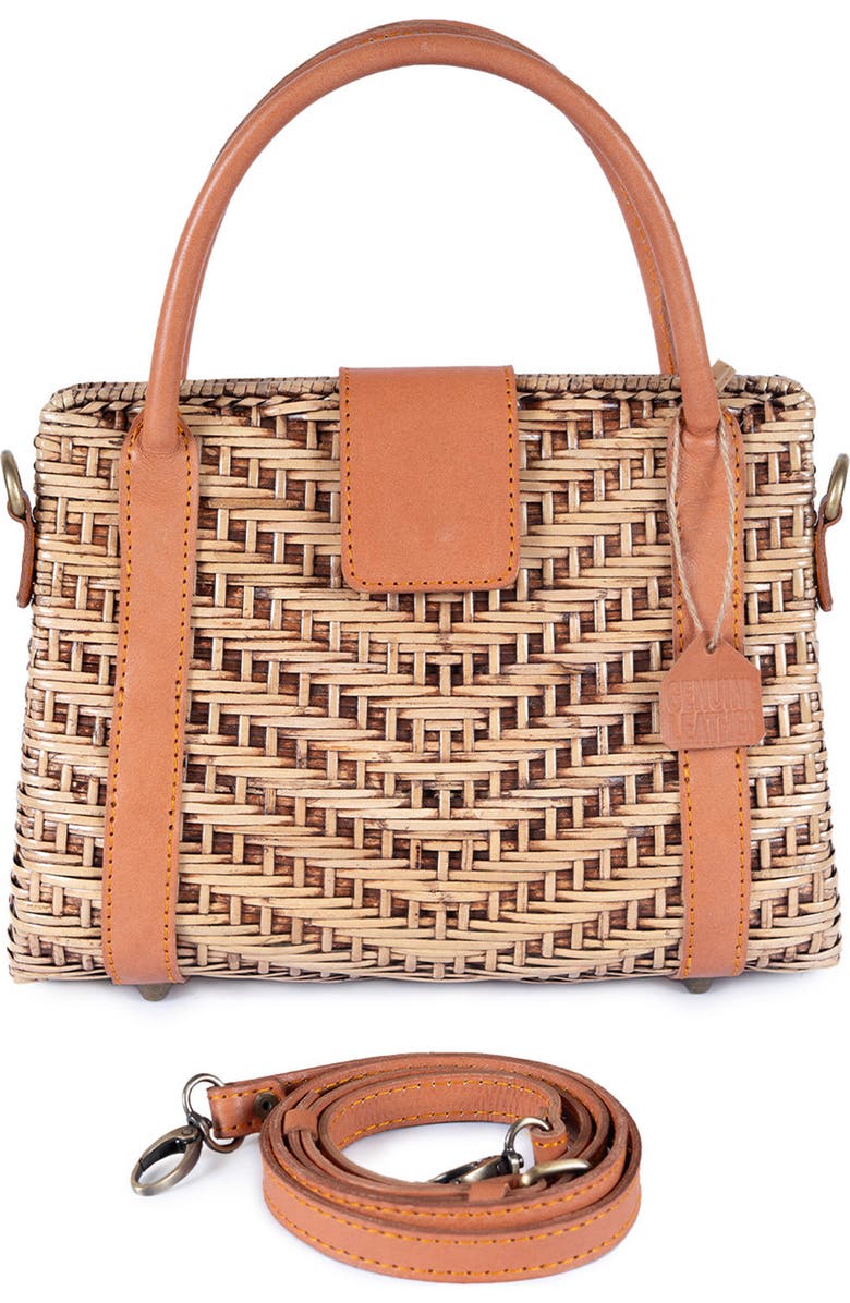 Jelavu Morgana Rattan & Leather Shoulder Bag, Alternate, color, Tan