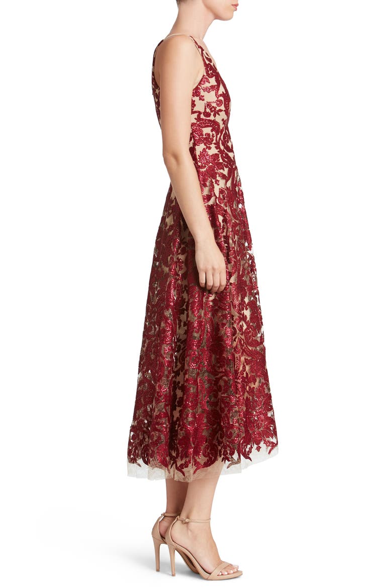 Blair Embellished Fit & Flare Cocktail Dress, Alternate, color, BERRY/ NUDE
