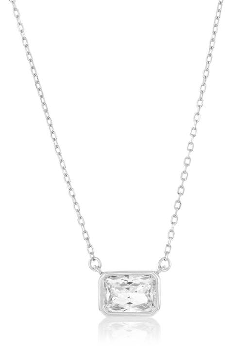 Rectangle Cubic Zirconia Pendant Necklace